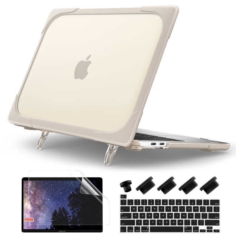 Batianda Heavy Duty Case for MacBook Pro 13 inch M1/M2 Chip 2022 2020 Model A2338 A2289 A2251, Ergonomic Foldable Kickstand (Holds 22lbs) Matte Translucent Protective Cover Keyboard Skin, Khaki - Image 1